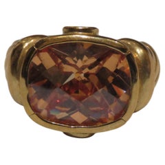 Rare Designer Style Estate 18KT Heavy Gold Sterling Silver Citrine Stone Ring