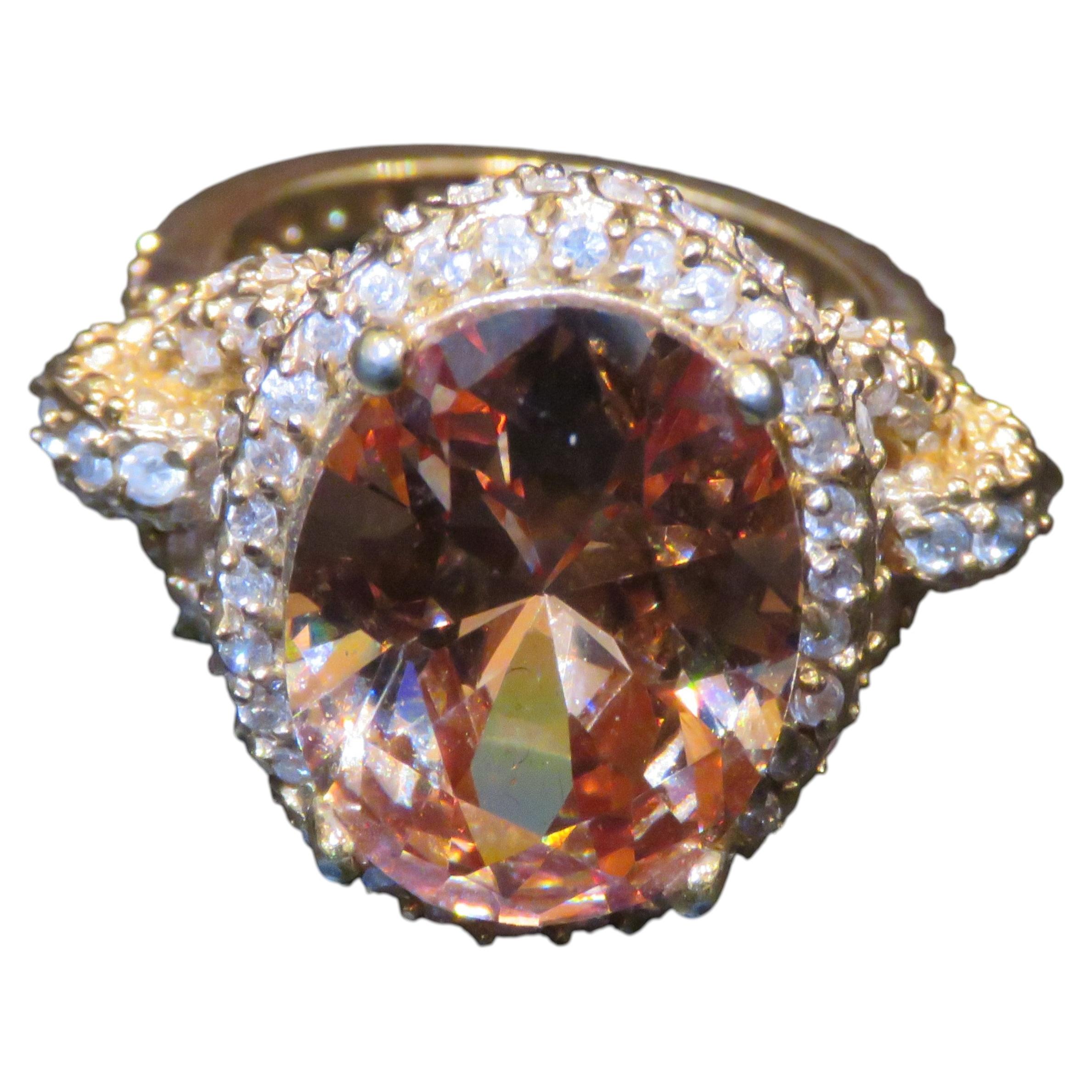 Rare Designer Style Estate 18KT Heavy Gold Sterling Silver Citrine Stone Ring