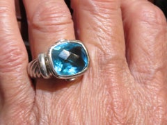 Rare Designer Style Estate Sterling Silver Aquamarine Stone Ring
