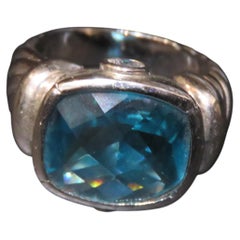 Bague rare en argent massif avec une aigue-marine, de style designer, provenant d'une succession