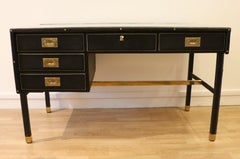 Rare Desk and Armchair by Jacques Adnet, Stitched Leather and Skaï, 1950s