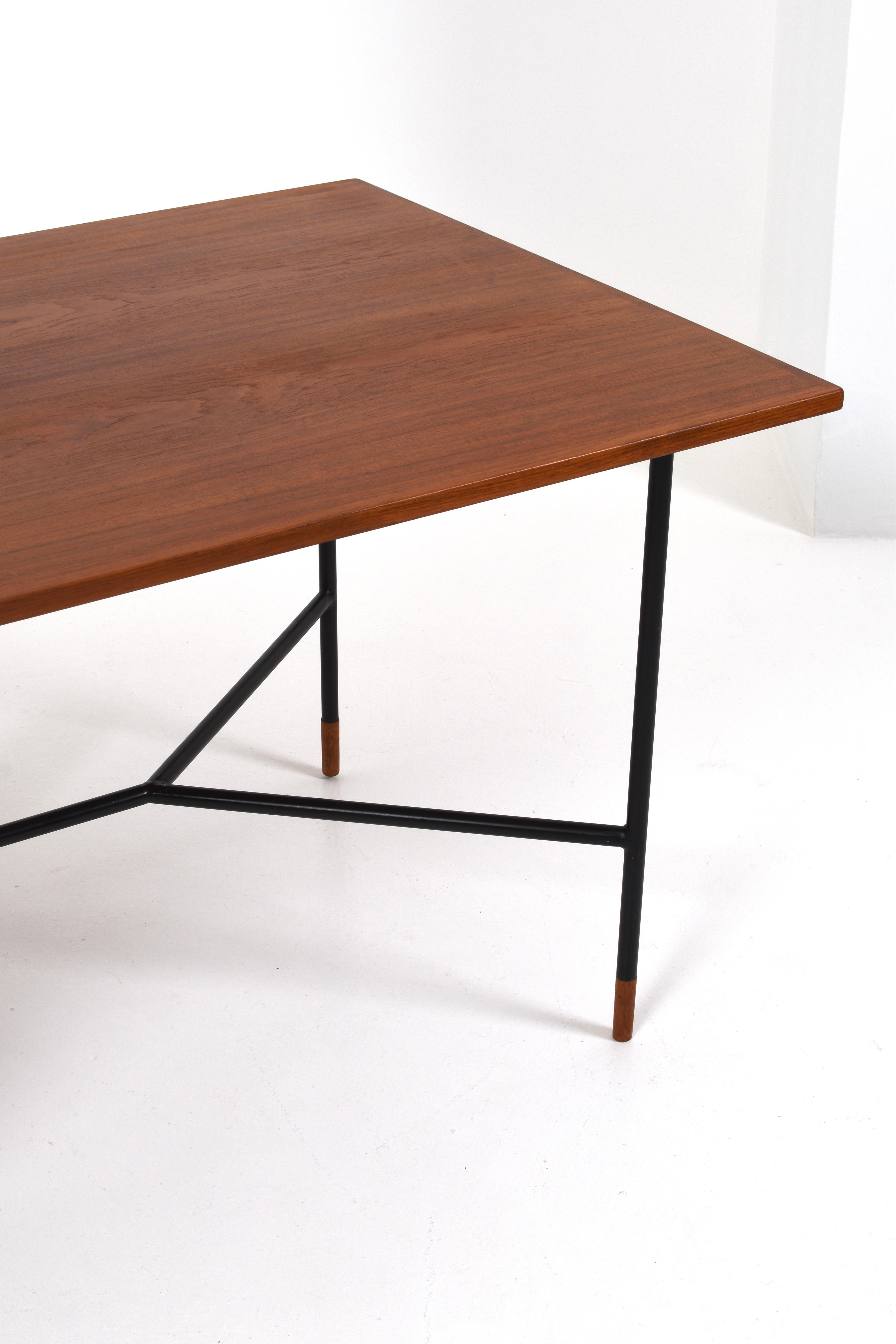 Mid-Century Modern Rare Desk H-55 by Åke Hassbjer in teak and steel base, 1950s For Sale