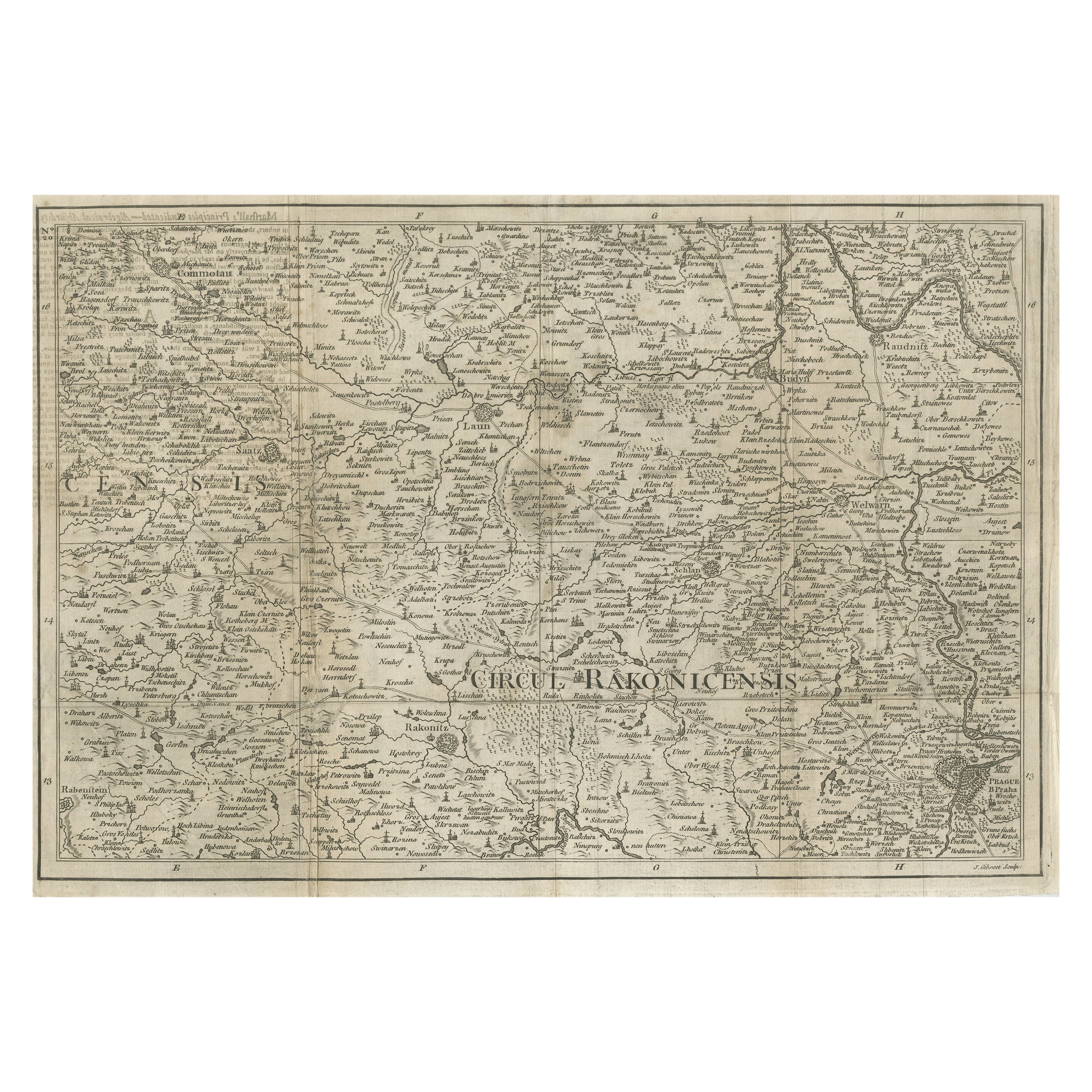 Raro mapa antiguo detallado de Praga y sus alrededores noroccidentales, ca.1760 en venta
