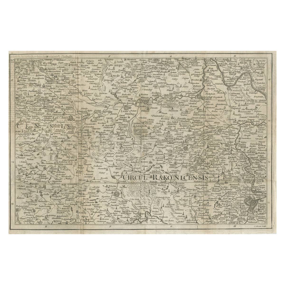 Rare Detailed Antique Map of Prague and Its North West Environs, ca.1760