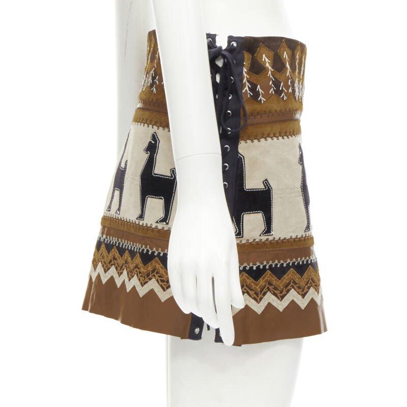 rare D&G DOLCE GABANNA Native American aboriginal aztec suede mini skirt S In Good Condition For Sale In Hong Kong, NT