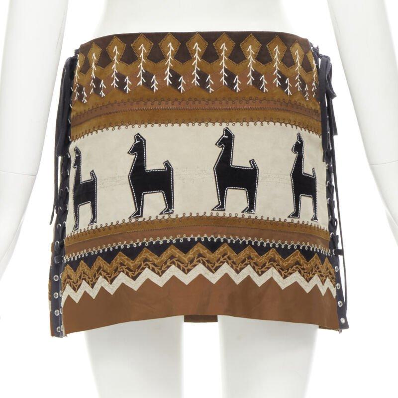 Women's rare D&G DOLCE GABANNA Native American aboriginal aztec suede mini skirt S For Sale