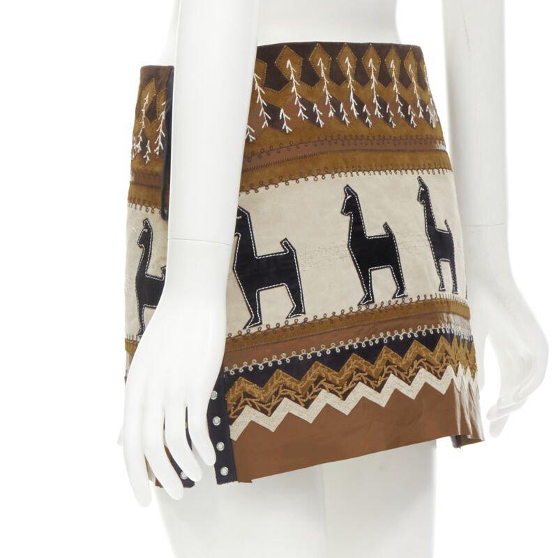 rare D&G DOLCE GABANNA Native American aboriginal aztec suede mini skirt S For Sale 1