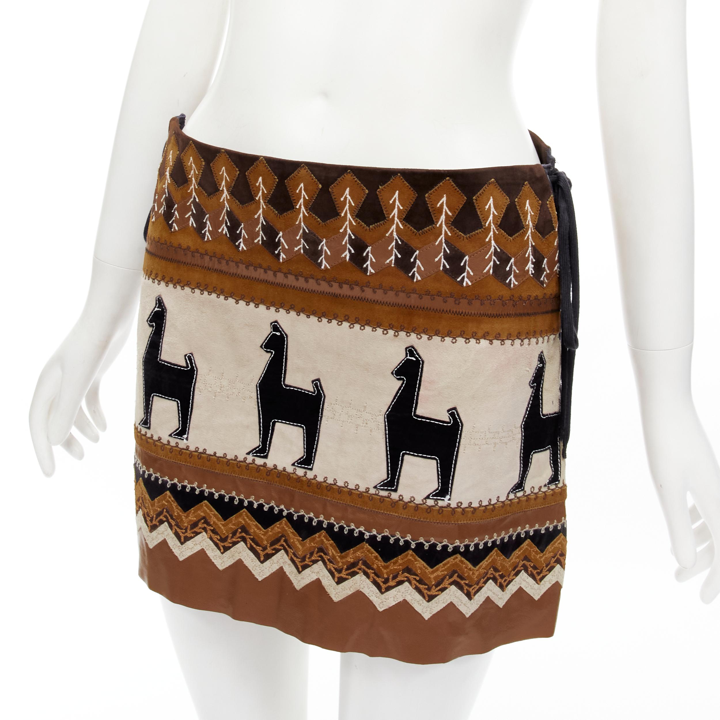 Women's rare D&G DOLCE GABANNA Native American aboriginal aztec suede mini skirt S For Sale
