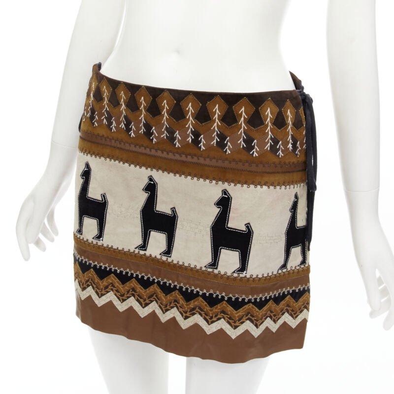 rare D&G DOLCE GABANNA Native American aboriginal aztec suede mini skirt S For Sale 2