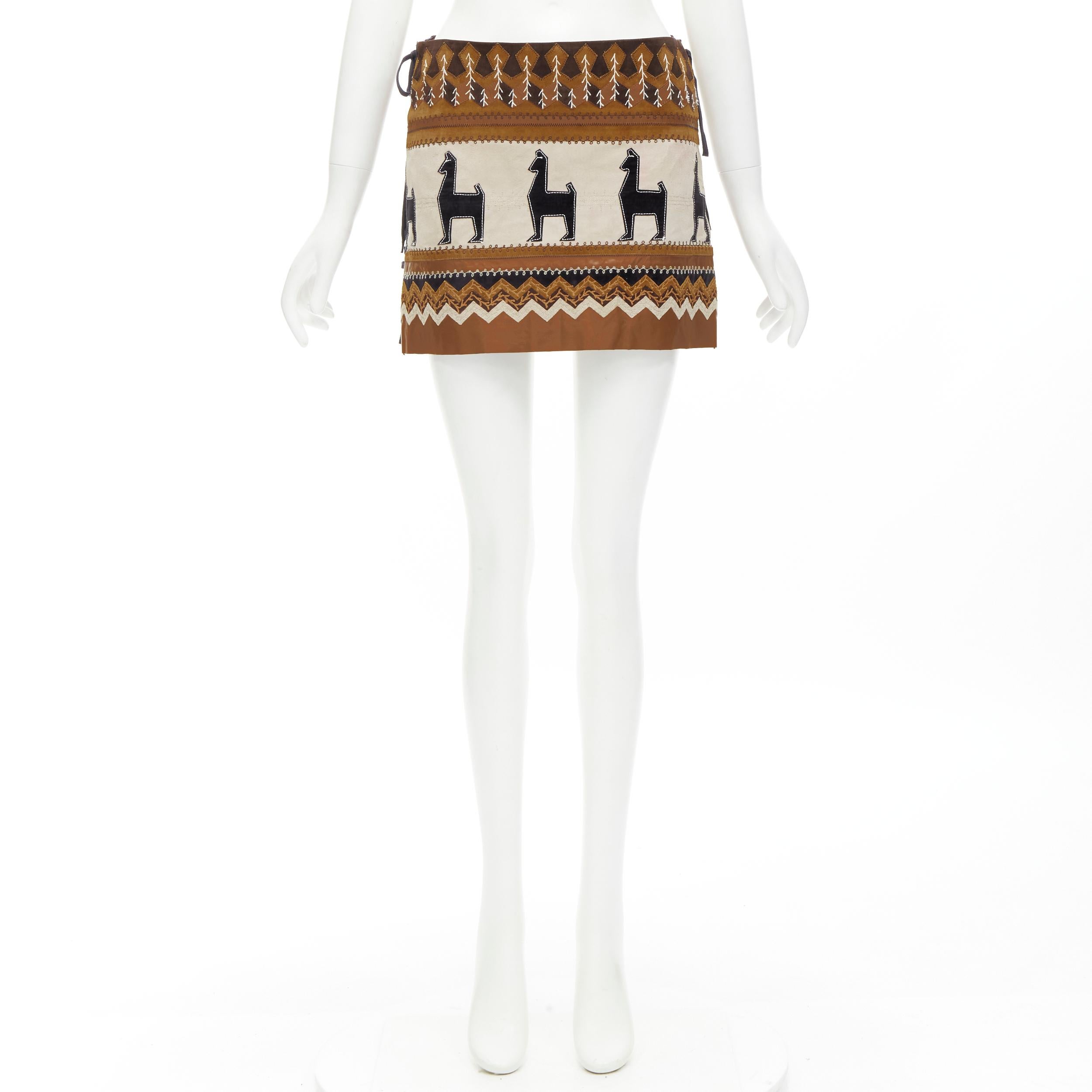 rare D&G DOLCE GABANNA Native American aboriginal aztec suede mini skirt S For Sale 2