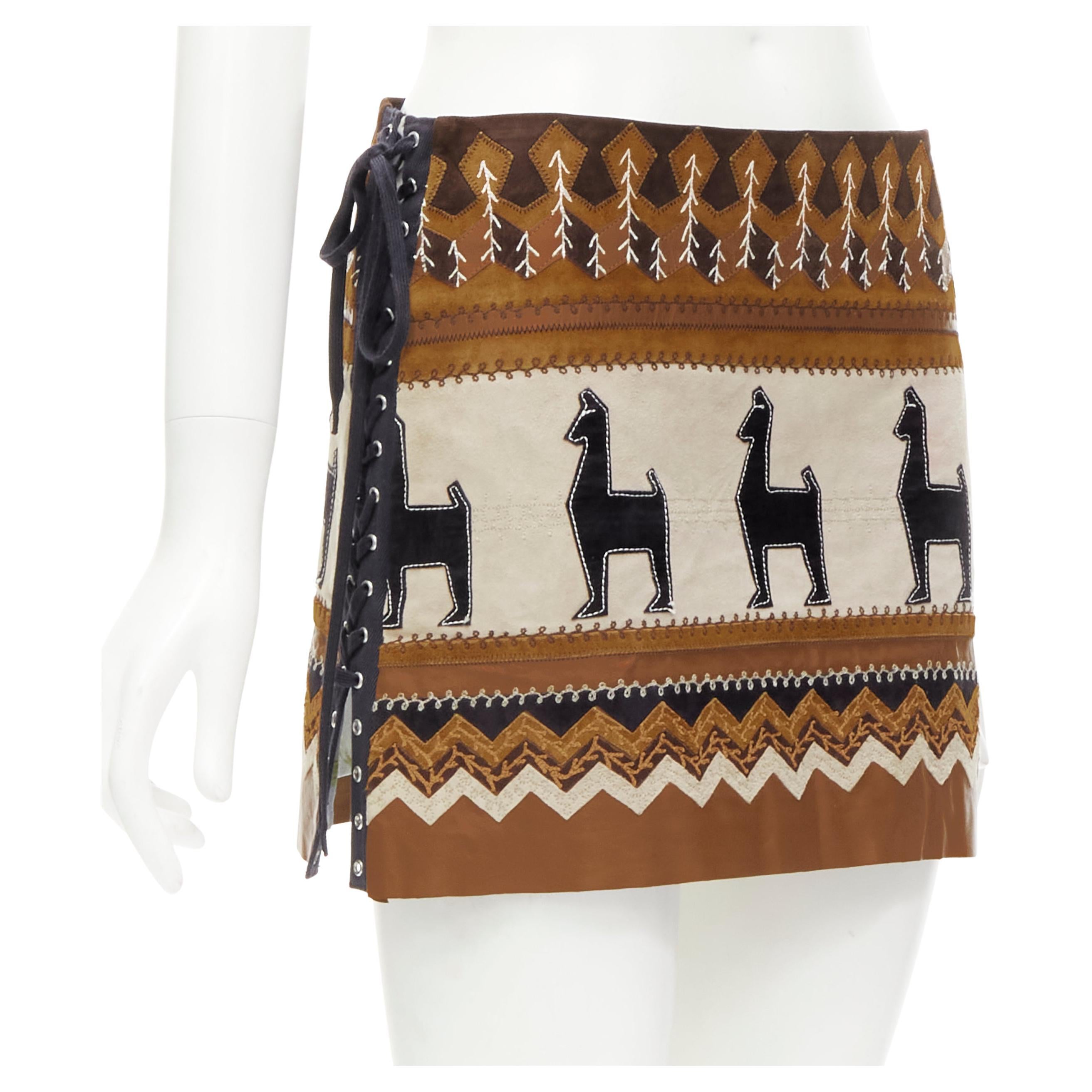 rare D&G DOLCE GABANNA Native American aboriginal aztec suede mini skirt S For Sale