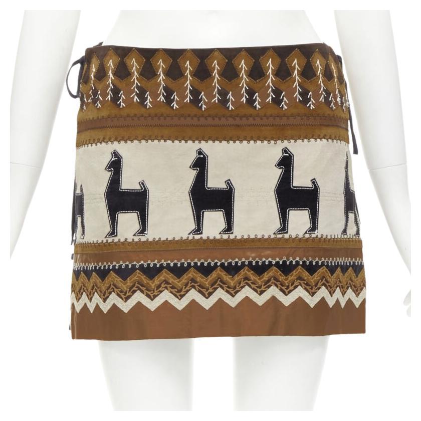 rare D&G DOLCE GABANNA Native American aboriginal aztec suede mini skirt S