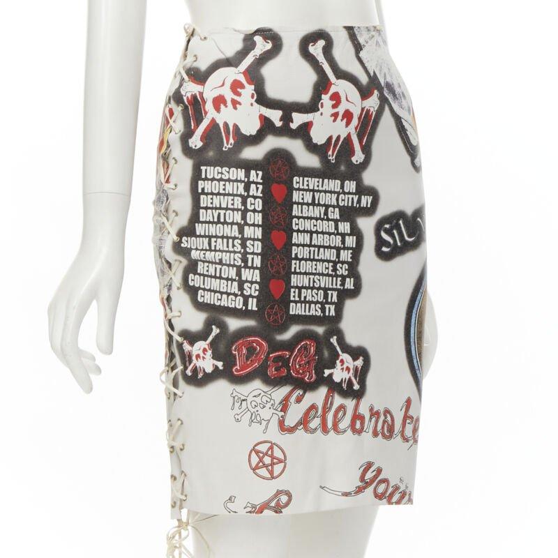 Gray rare D&G DOLCE GABBANA 2001 Acid Rock rock lace up leather skirt IT38 XS For Sale