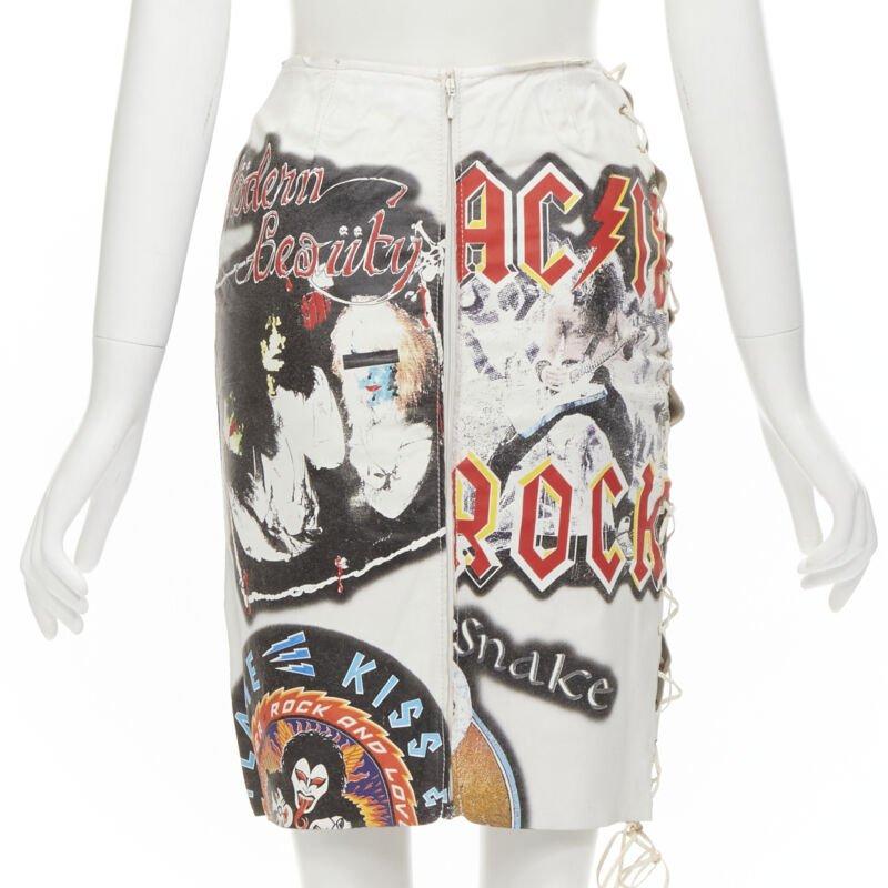 Women's rare D&G DOLCE GABBANA 2001 Acid Rock rock lace up leather skirt IT38 XS For Sale