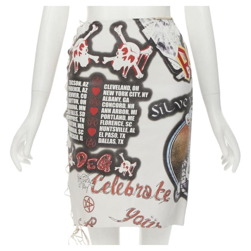 rare D&G DOLCE GABBANA 2001 Acid Rock rock lace up leather skirt IT38 XS For Sale