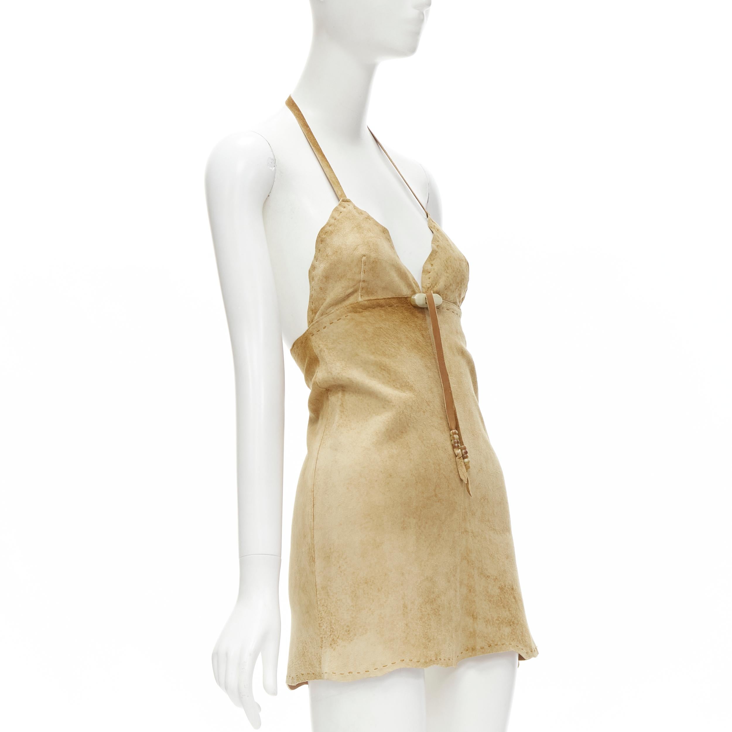 rare D&G DOLCE GABBANA brown suede tribal charm halter mini dress IT38 XS In Good Condition In Hong Kong, NT