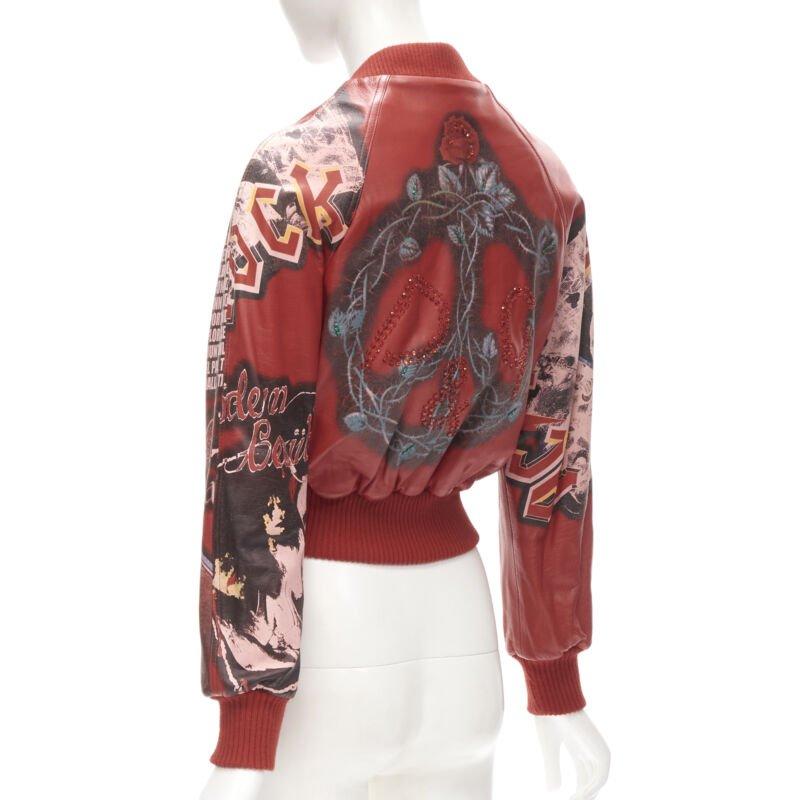 rare D&G DOLCE GABBANA Vintage 2001 Acid Rock rock leather bomber IT38 XS 3