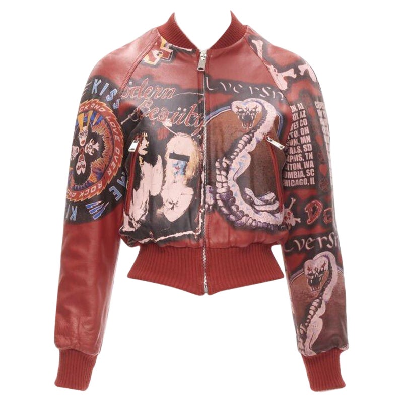 raro D&G DOLCE GABBANA Vintage 2001 Acid Rock rock bomber cuero IT38 XS