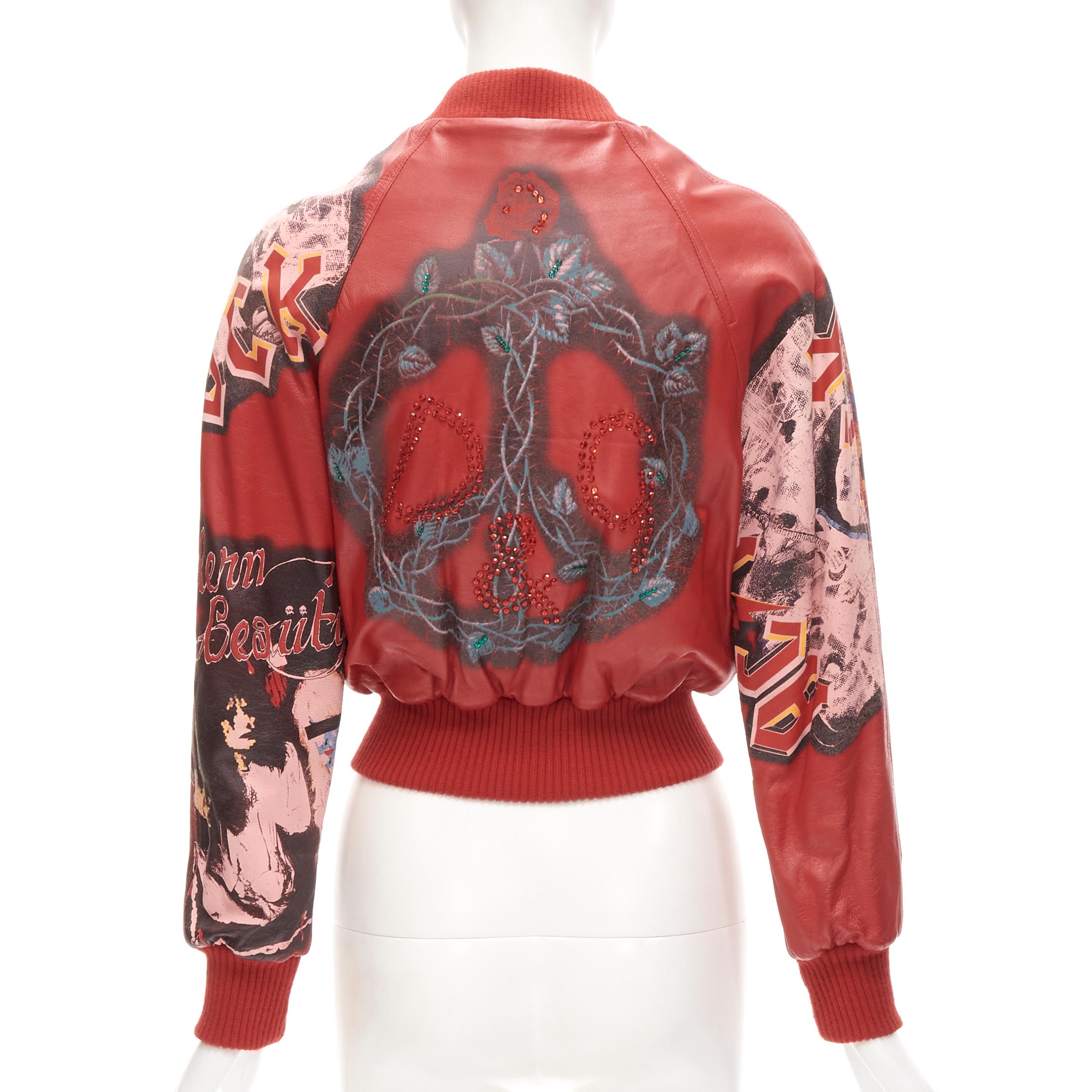 rare D&G DOLCE GABBANA Vintage 2001 Runway Acid Rock rock leather bomber IT38 XS In Excellent Condition For Sale In Hong Kong, NT