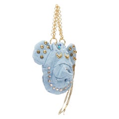 rare D&G DOLCE GABBANA Vintage blue distressed rhinestone chain bear pouch bag