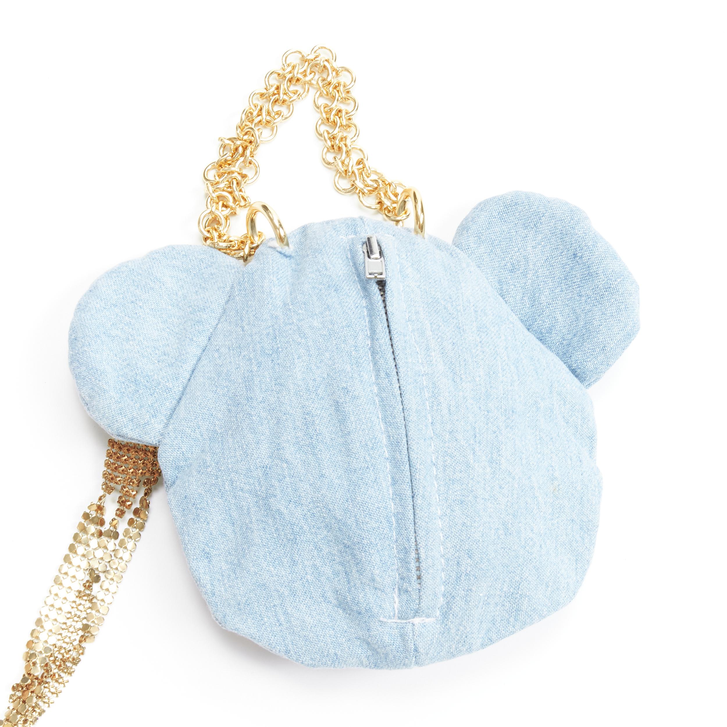 rare D&G DOLCE GABBANA Vintage blue distressed rhinestone chain bear pouch bag In Good Condition In Hong Kong, NT