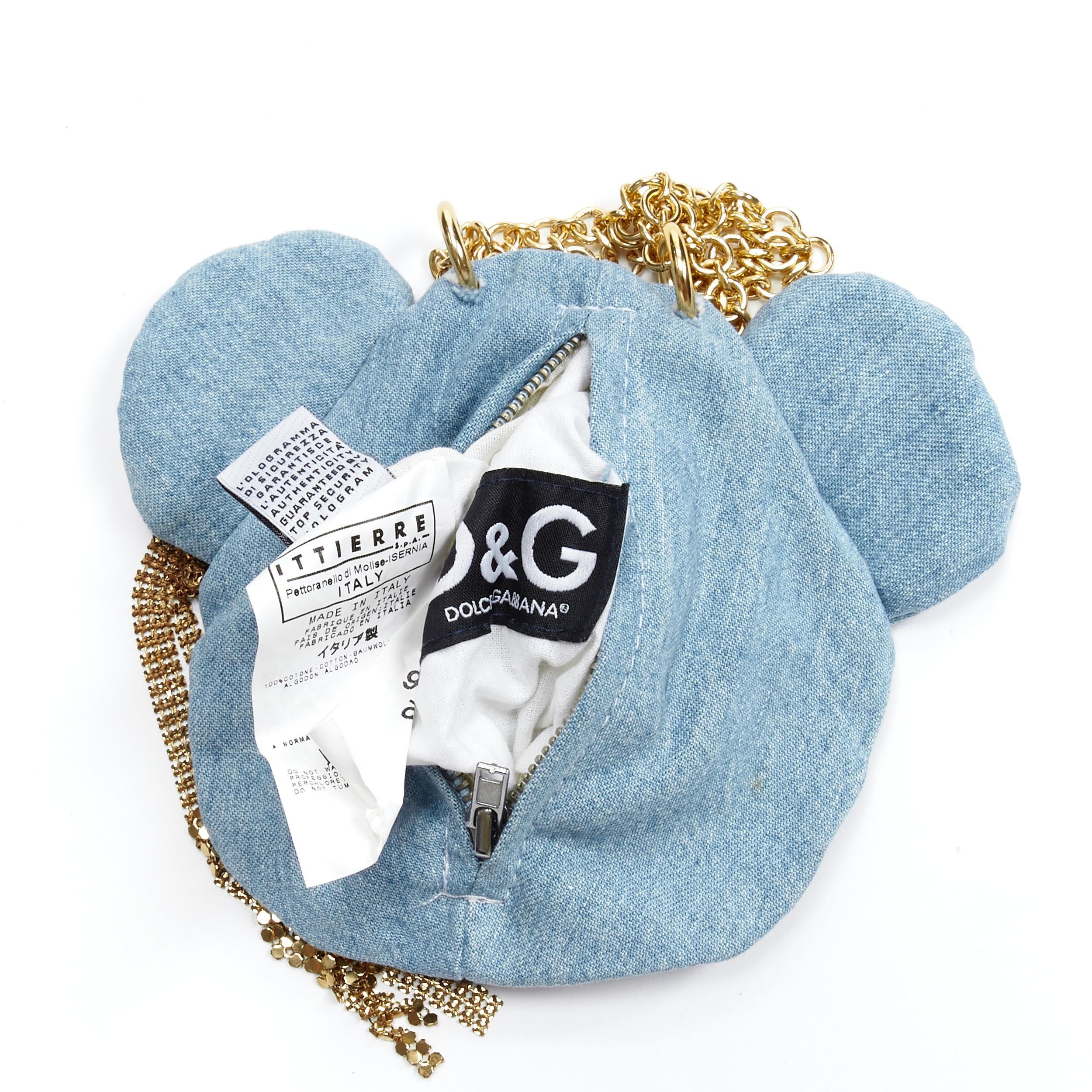 rare D&G DOLCE GABBANA Vintage blue distressed rhinestone chain bear pouch bag 1