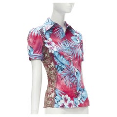 rare D&G DOLCE GABBANA Vintage blue pink sheer lace panel side Hawaiian shirt XS