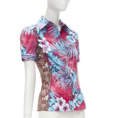 rare D&G DOLCE GABBANA Vintage blue pink sheer lace panel side Hawaiian shirt XS