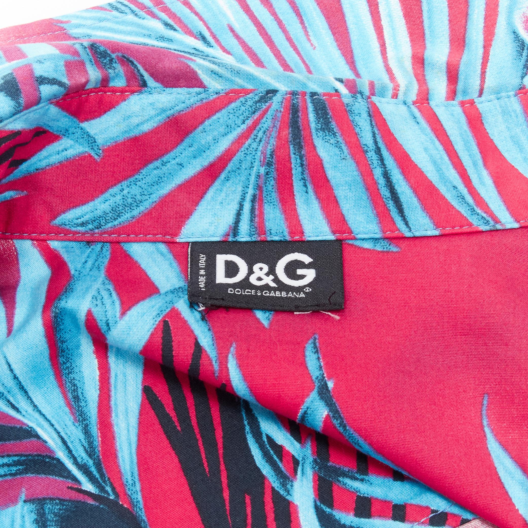 rare D&G DOLCE GABBANA Vintage blue pink sheer lace panel side Hawaiian shirt XS For Sale 4