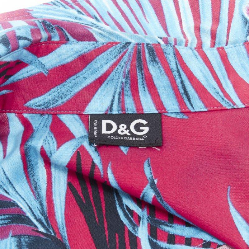rare D&G DOLCE GABBANA Vintage blue pink sheer lace panel side Hawaiian shirt XS en vente 4