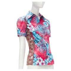 Seltenes D&G DOLCE GABBANA Vintage Hawaiihemd aus durchsichtiger Spitze mit seitlichem Spitzenverschluss XS