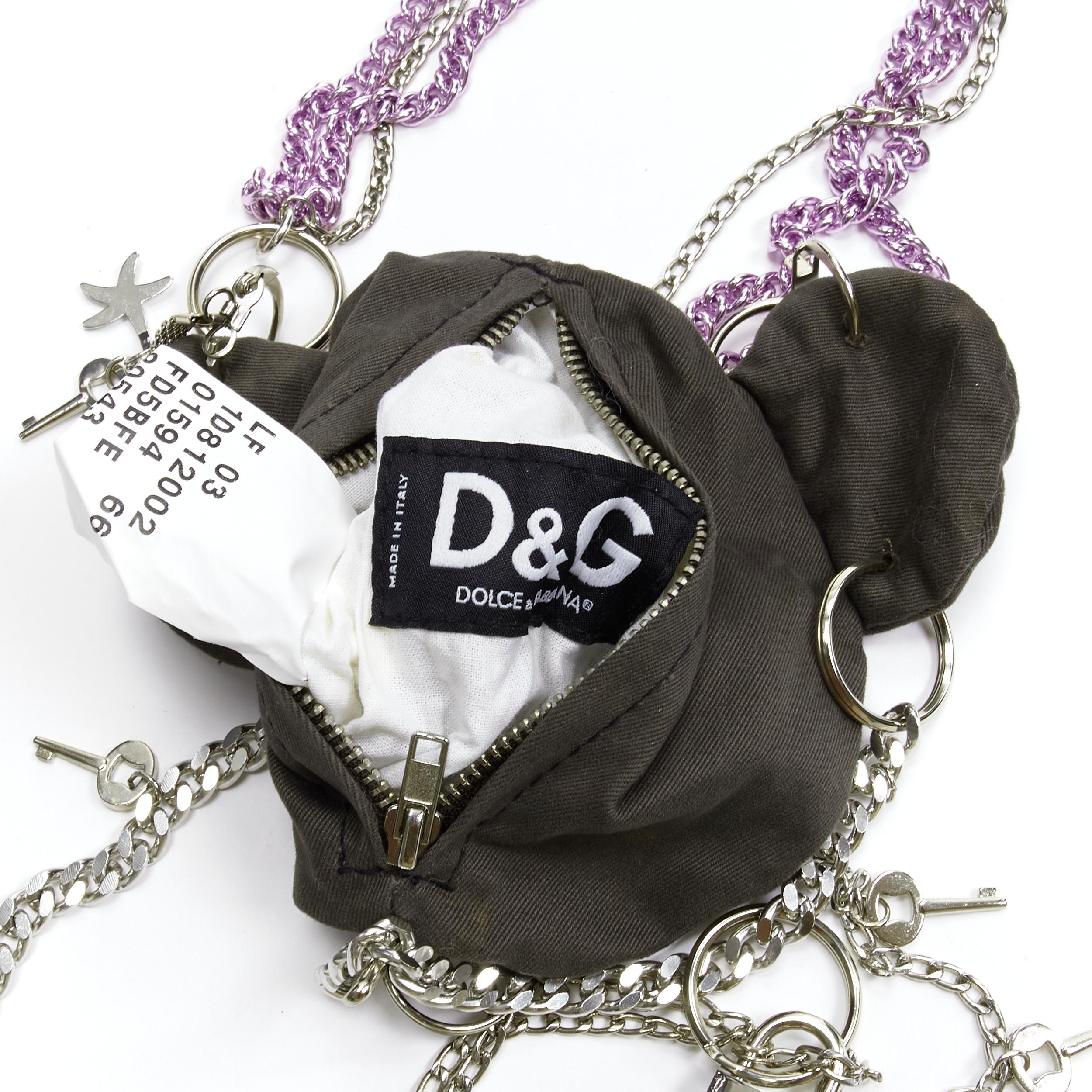 rare D&G DOLCE GABBANA Vintage brown distressed rhinestone chain bear pouch bag 3