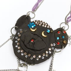rare D&G DOLCE GABBANA Vintage brown distressed rhinestone chain bear pouch bag