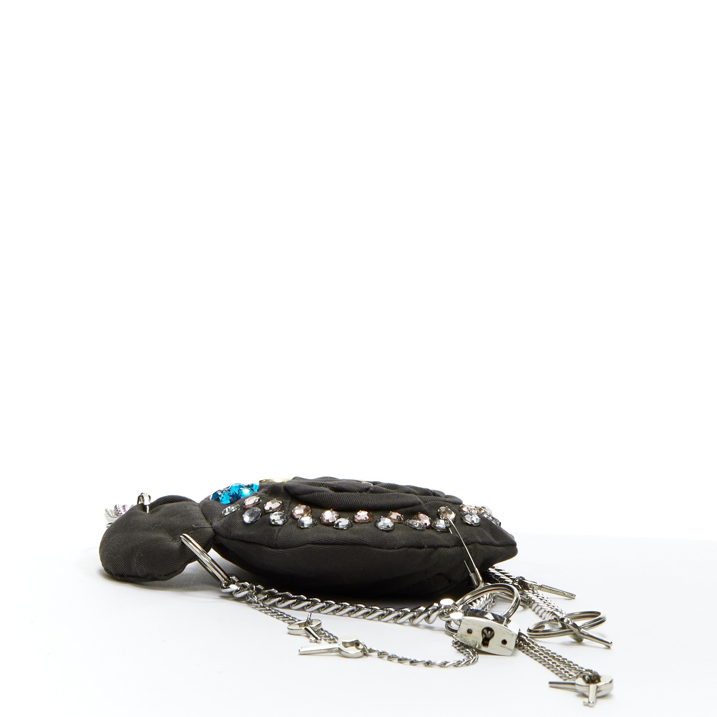 rare D&G DOLCE GABBANA Vintage brown distressed rhinestone chain bear pouch bag In Excellent Condition In Hong Kong, NT