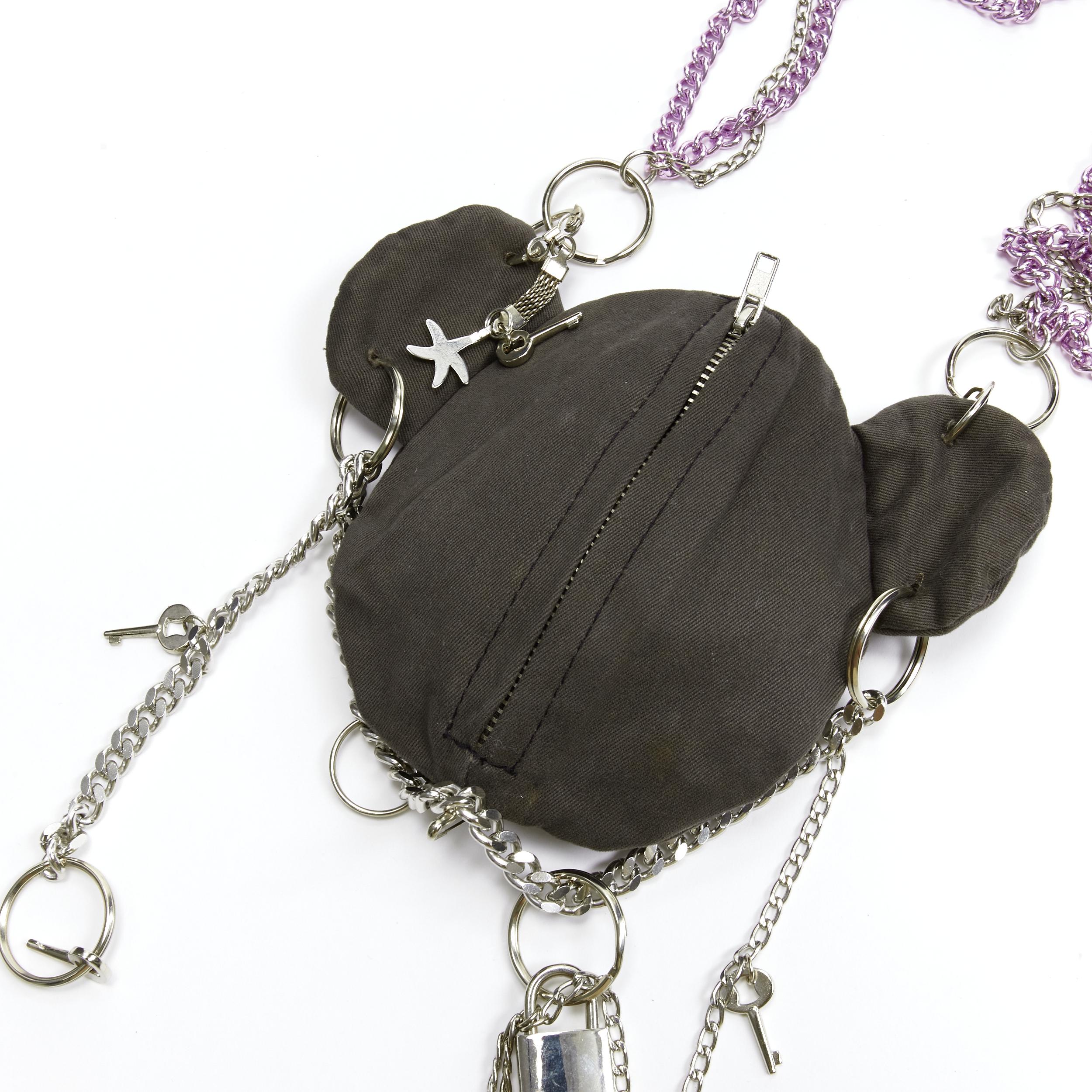 Women's rare D&G DOLCE GABBANA Vintage brown distressed rhinestone chain bear pouch bag