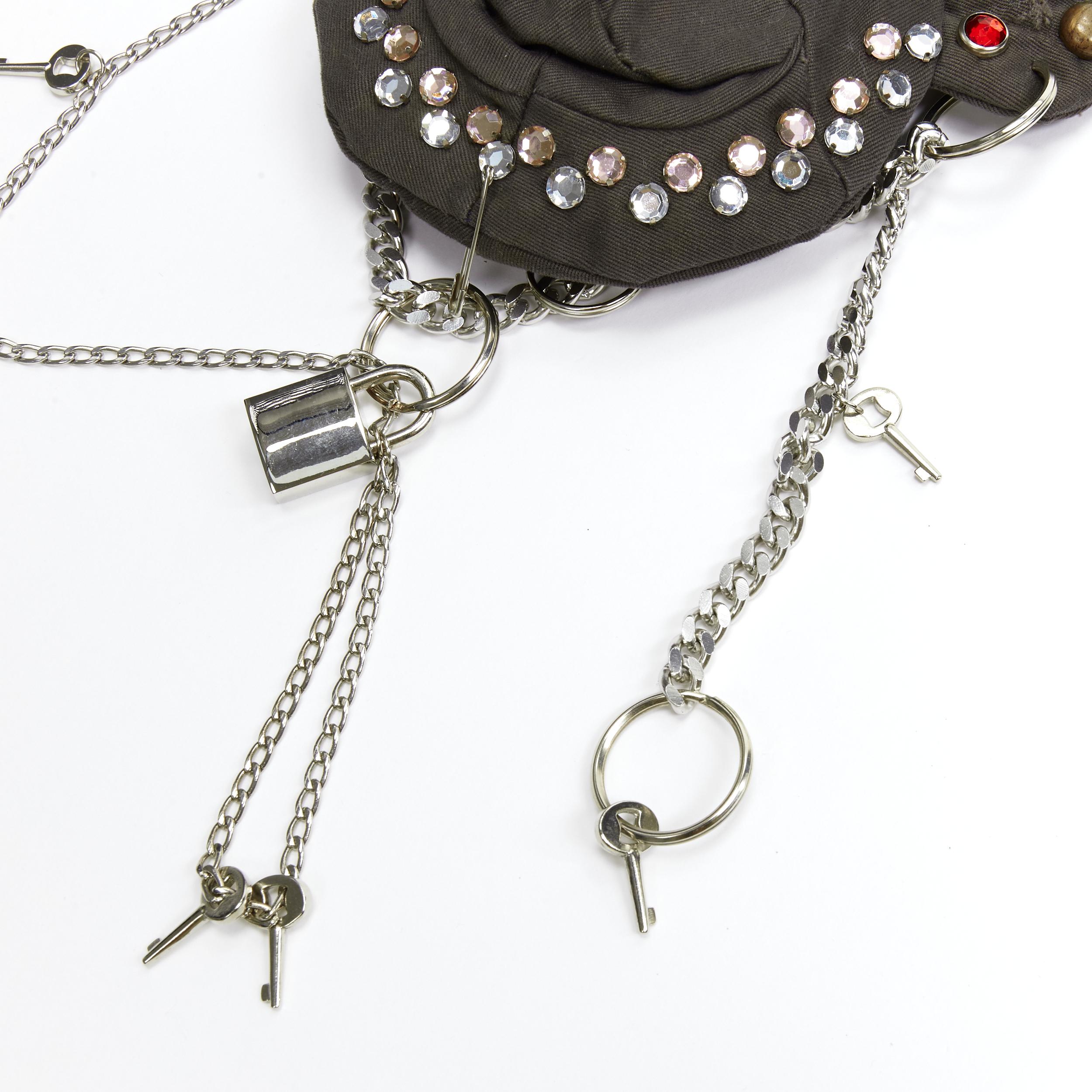 rare D&G DOLCE GABBANA Vintage brown distressed rhinestone chain bear pouch bag 2