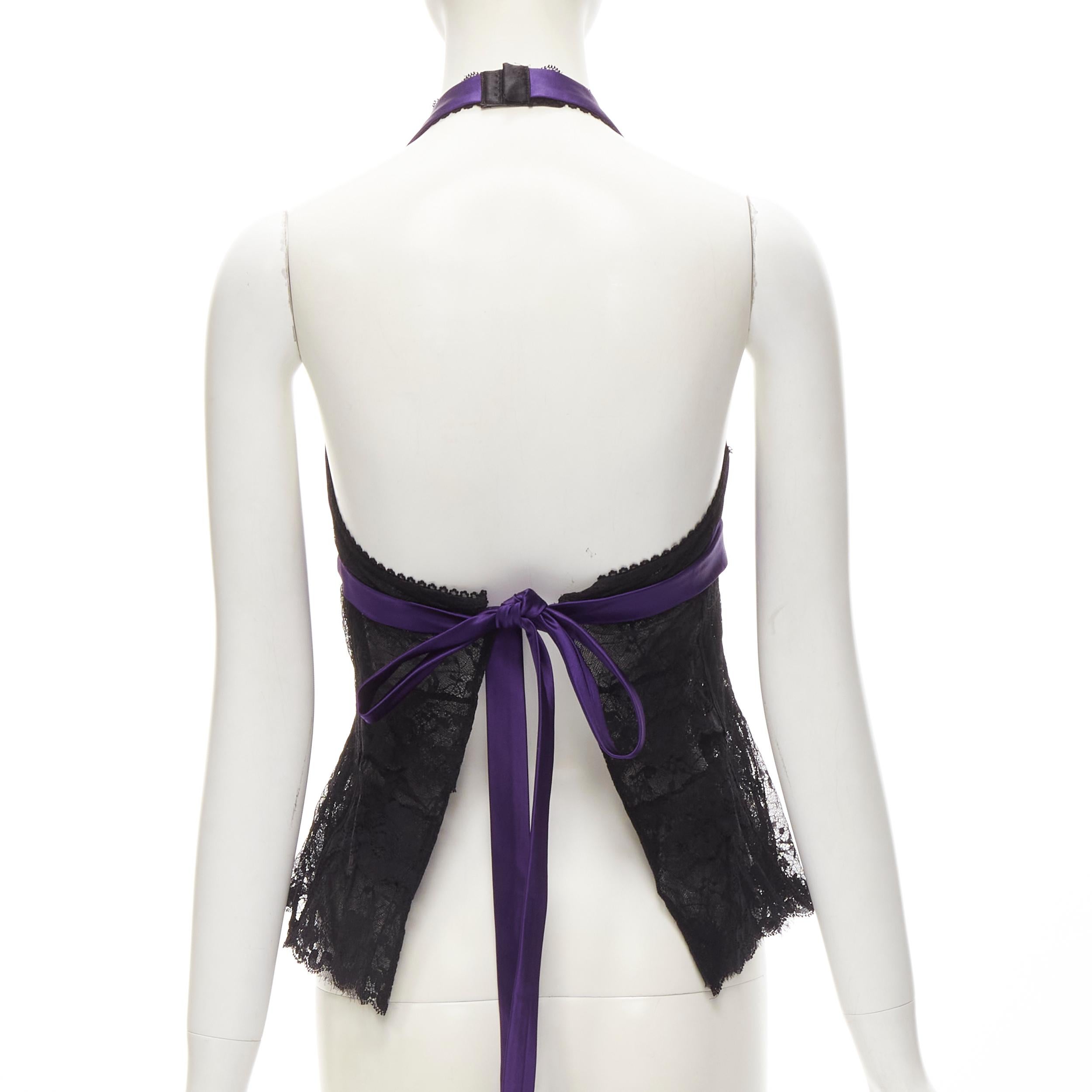 rare D&G DOLCE GABBANA Vintage cherry sequins charm black lace halter tie top S 1