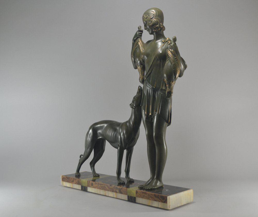 Raro grupo alto de DH Chiparus. Diana Cazadora. Art decó 1920. Francés