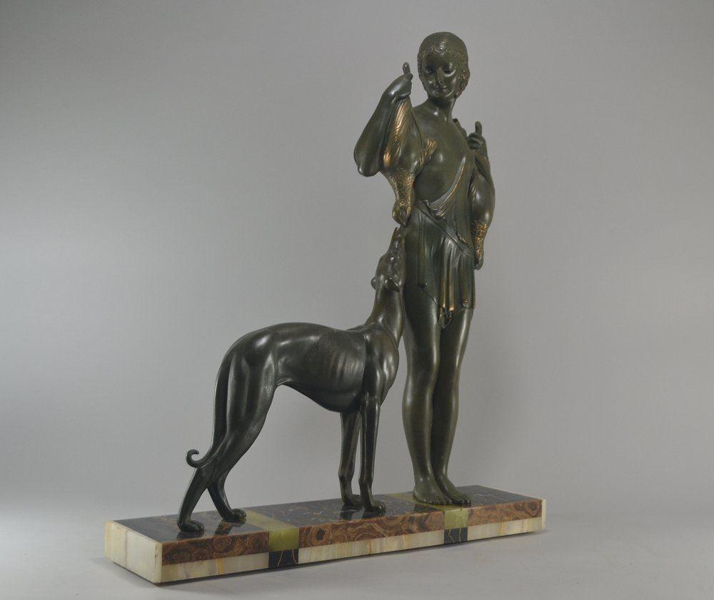 Raro grupo alto de DH Chiparus. Diana Cazadora. Art decó 1920. en Excelente Estado en Barjols, FR