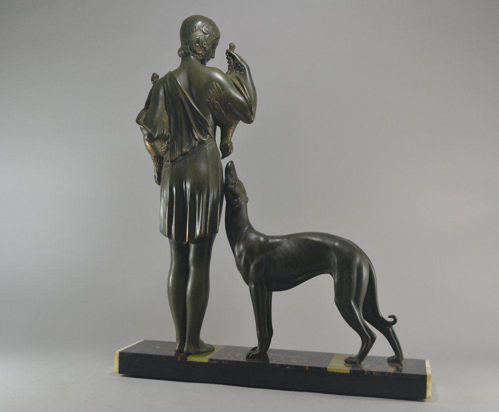 Raro grupo alto de DH Chiparus. Diana Cazadora. Art decó 1920. principios del siglo XX