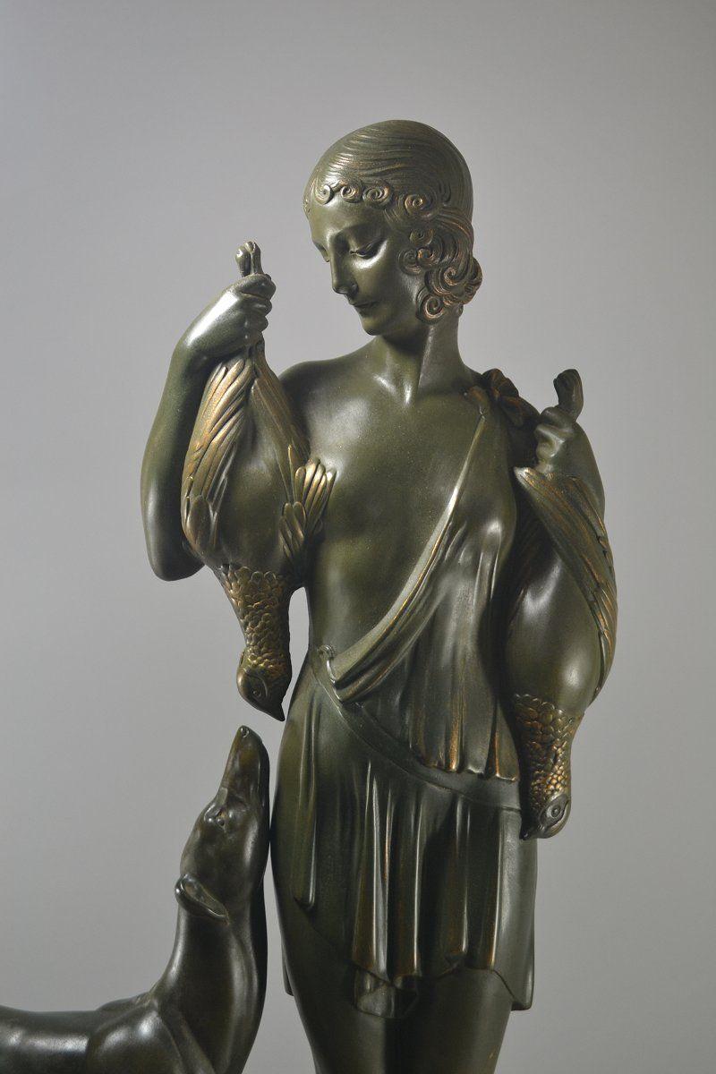 Raro grupo alto de DH Chiparus. Diana Cazadora. Art decó 1920. Spelter