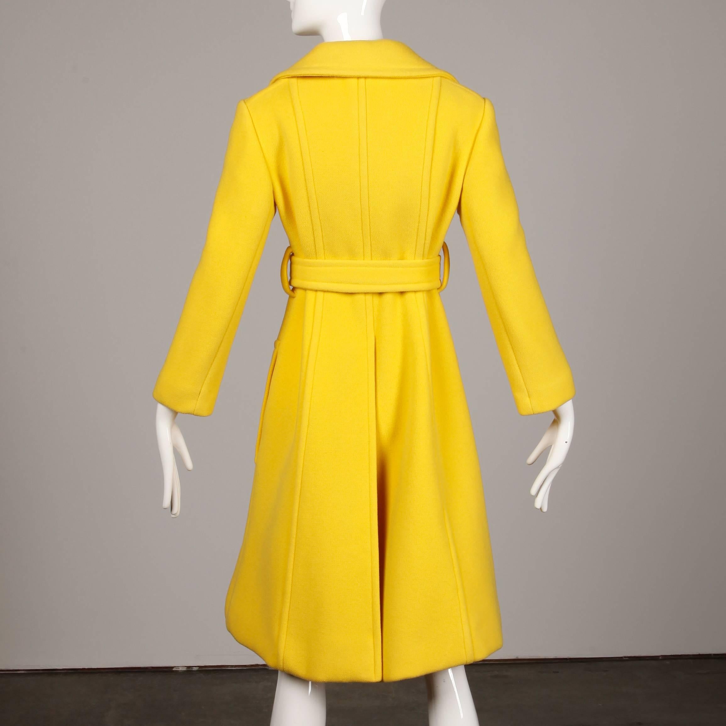 Women's Rare Dia Diodato 1970s Vintage Yellow Wool Trench Wrap Coat with Rounded Collar