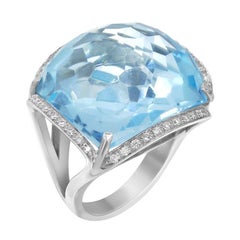 Bague fantaisie rare en or 18 carats avec topaze bleue certifiée et diamants