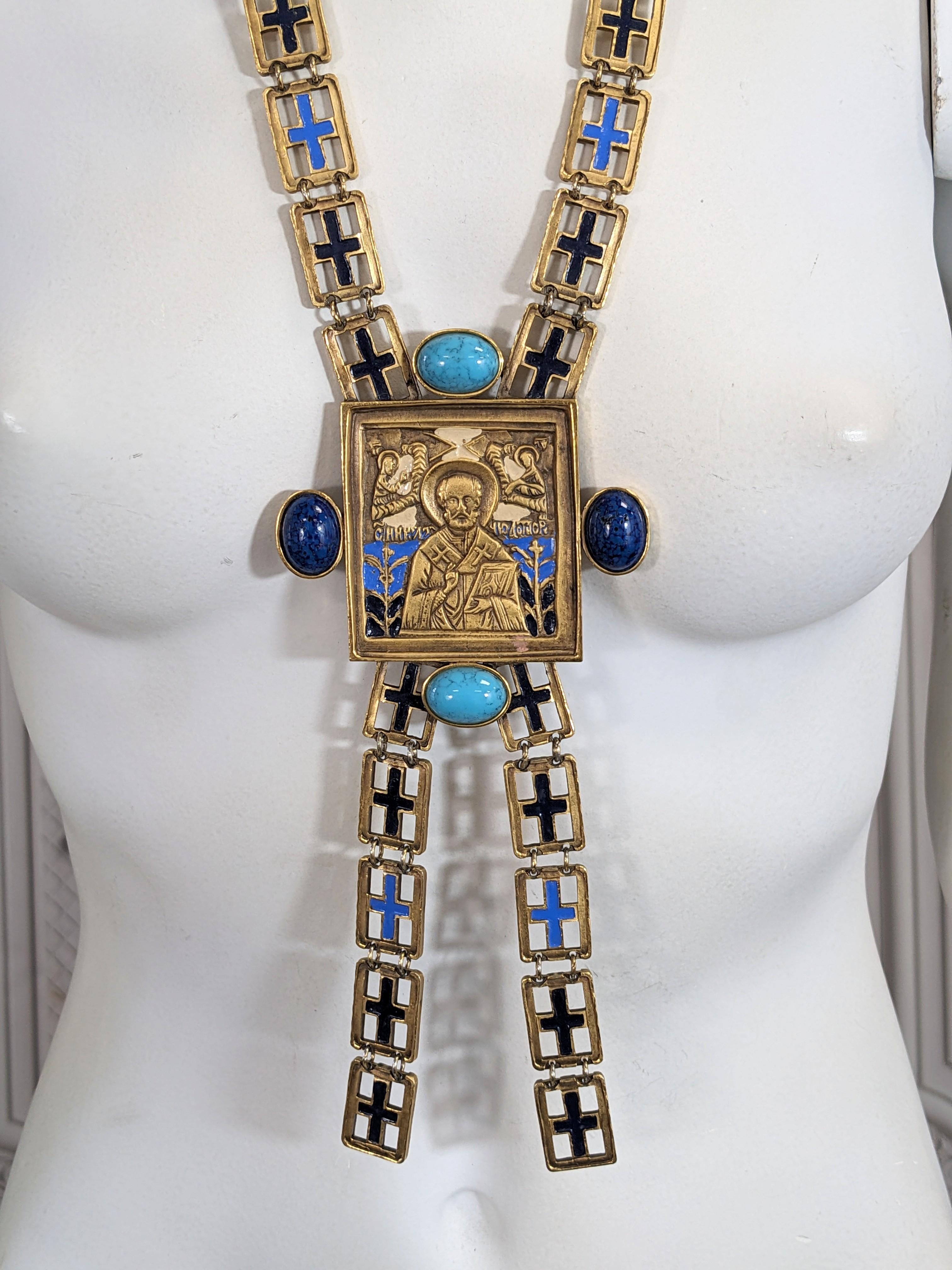 Women's or Men's Rare Diane Love for Trifari Russian Icon Necklace For Sale
