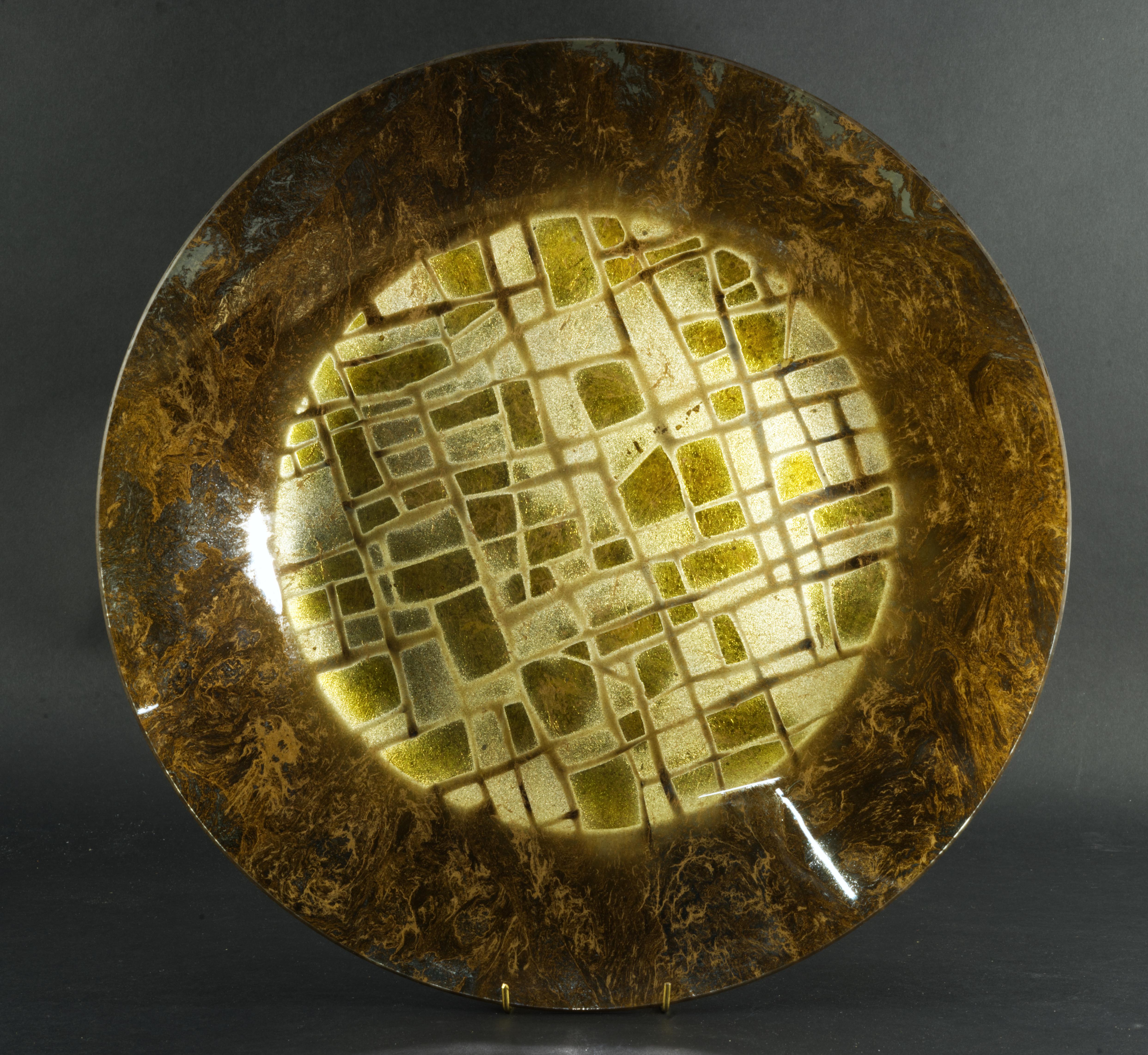 Rare Dick Talbett Centerpiece Plate Bowl, Mid Century Modern Art Glass For Sale 4