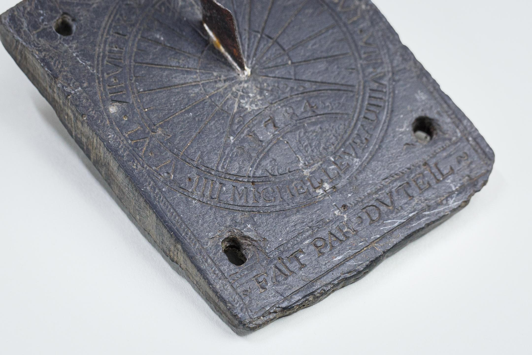 Slate Rare Diminutive 18th Century Sundial Plate Signed and Dated For Sale