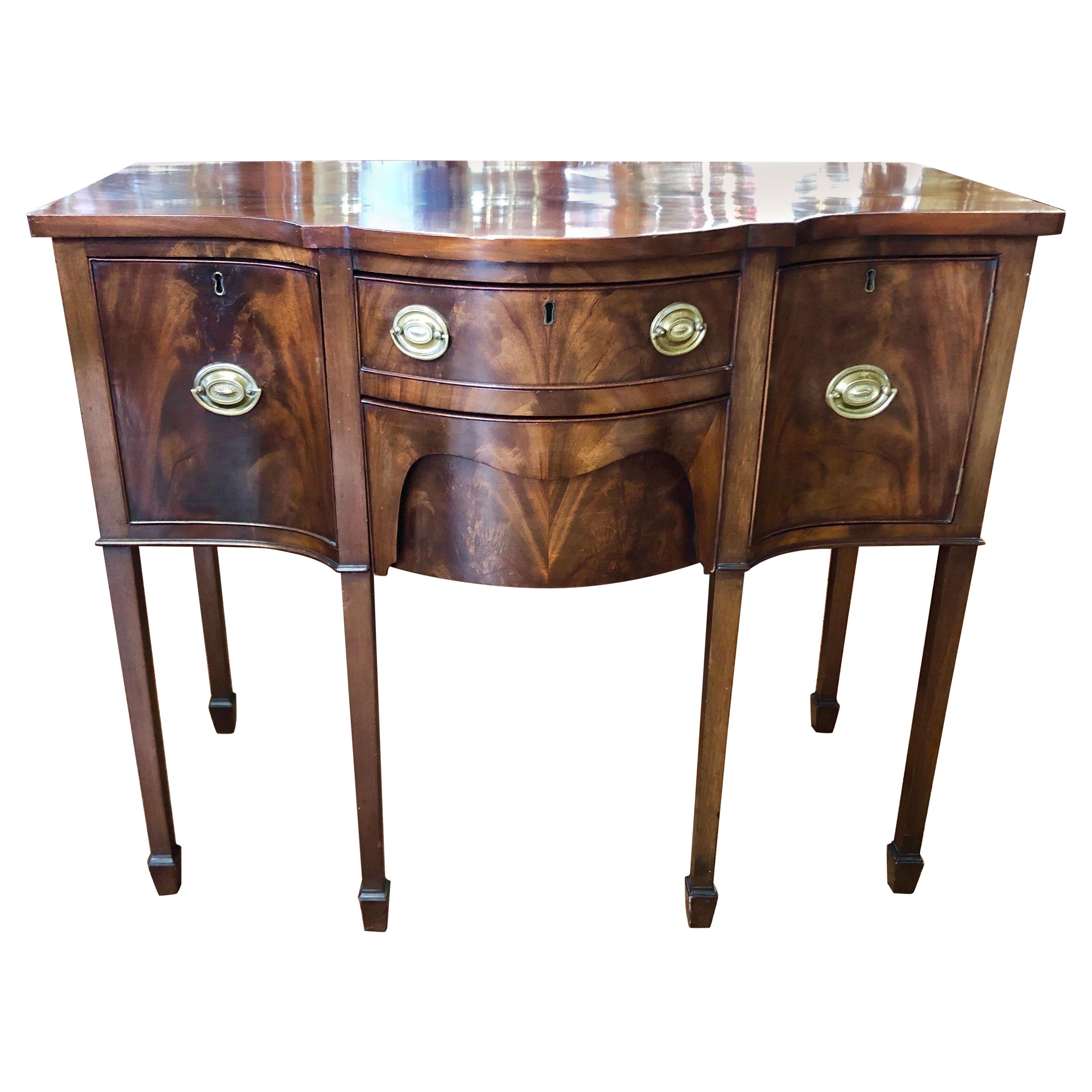 Rare Diminutive 19th C. English Flame Mahog. Hepp. Style Serpentine Sideboard