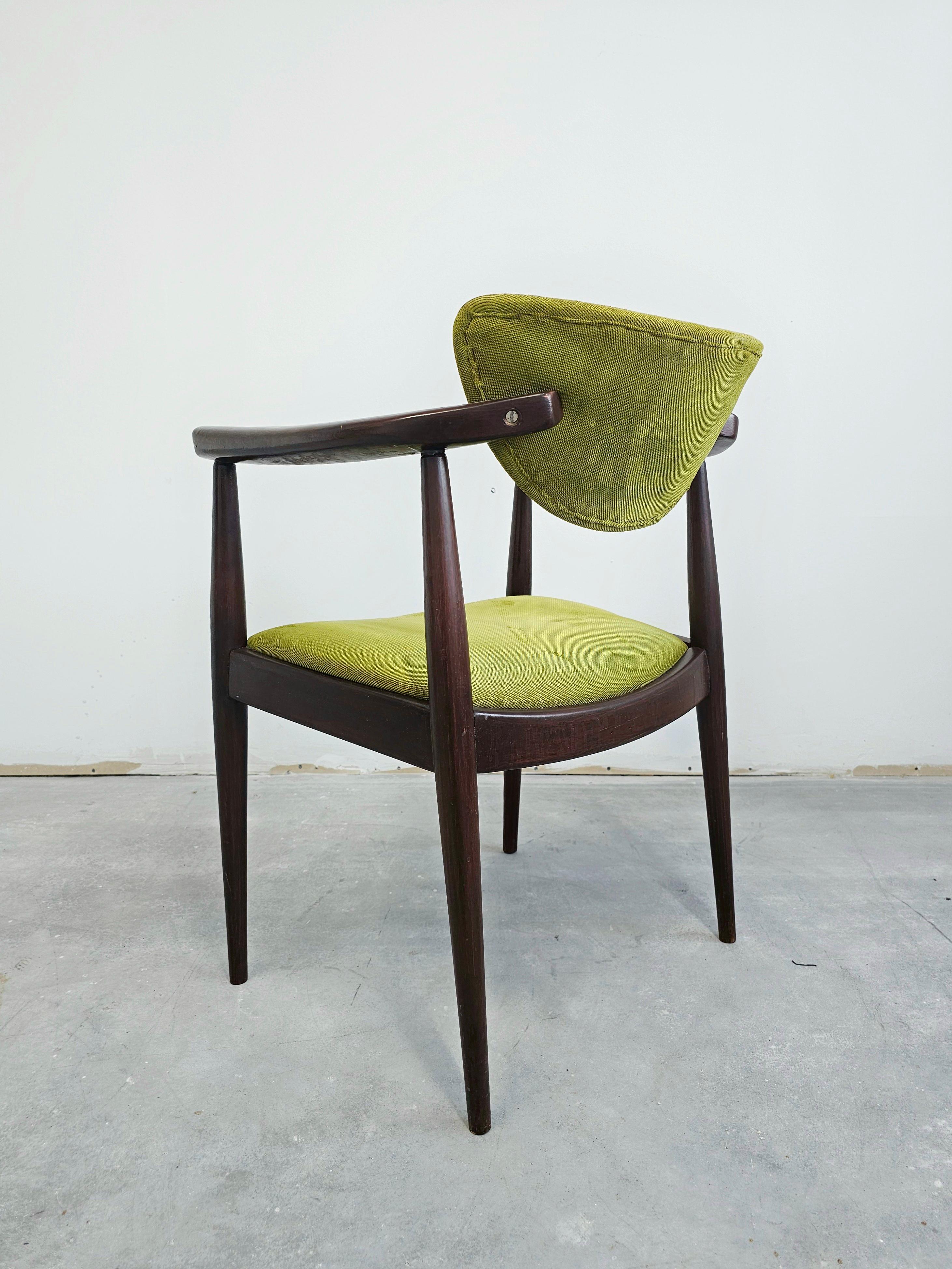 Fabric Rare Dining Chair with Armrests designed by Bernardo Bernardi, Yugoslavia 1960s