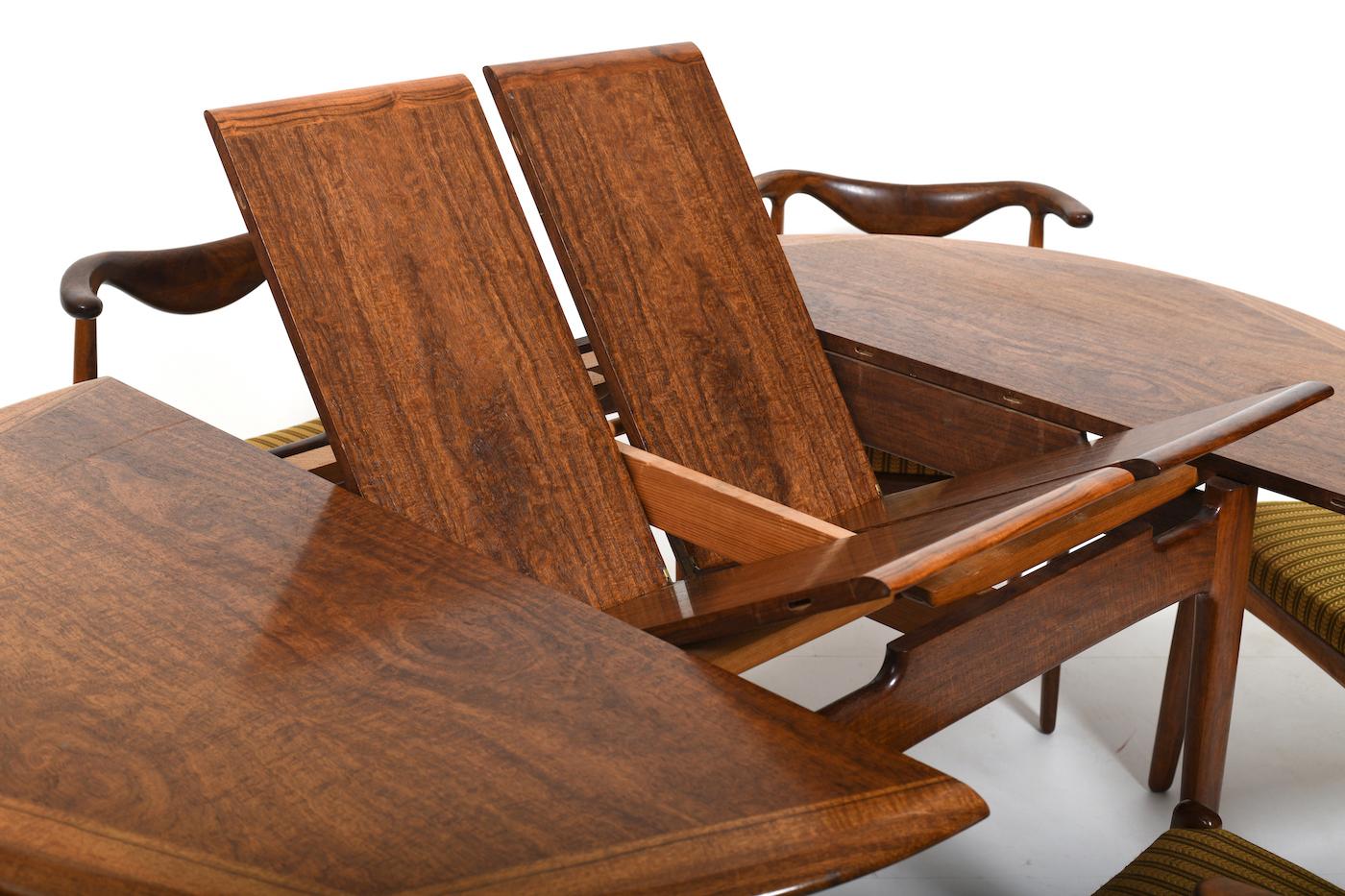 Danish Rare Dining Room Set / Cowhorn Chairs, Table and Cabinet by Svend Aage Madsen For Sale