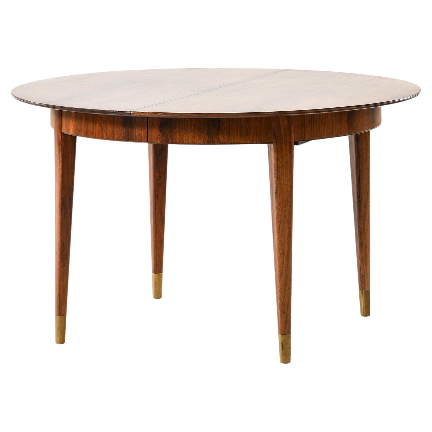 Rare table de salle à manger en laiton et bois de rose par Ernst Kühn, années 1950